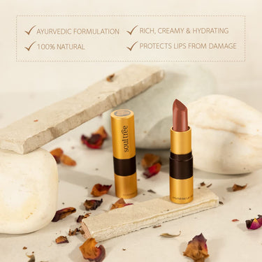 SoulTree Ayurvedic Lipstick - Cantaloupe 817, 4gm | Creamy Texture | Enriched with Organic Ghee & Almond Oil | Moistured & Nourished Lips | 4gm